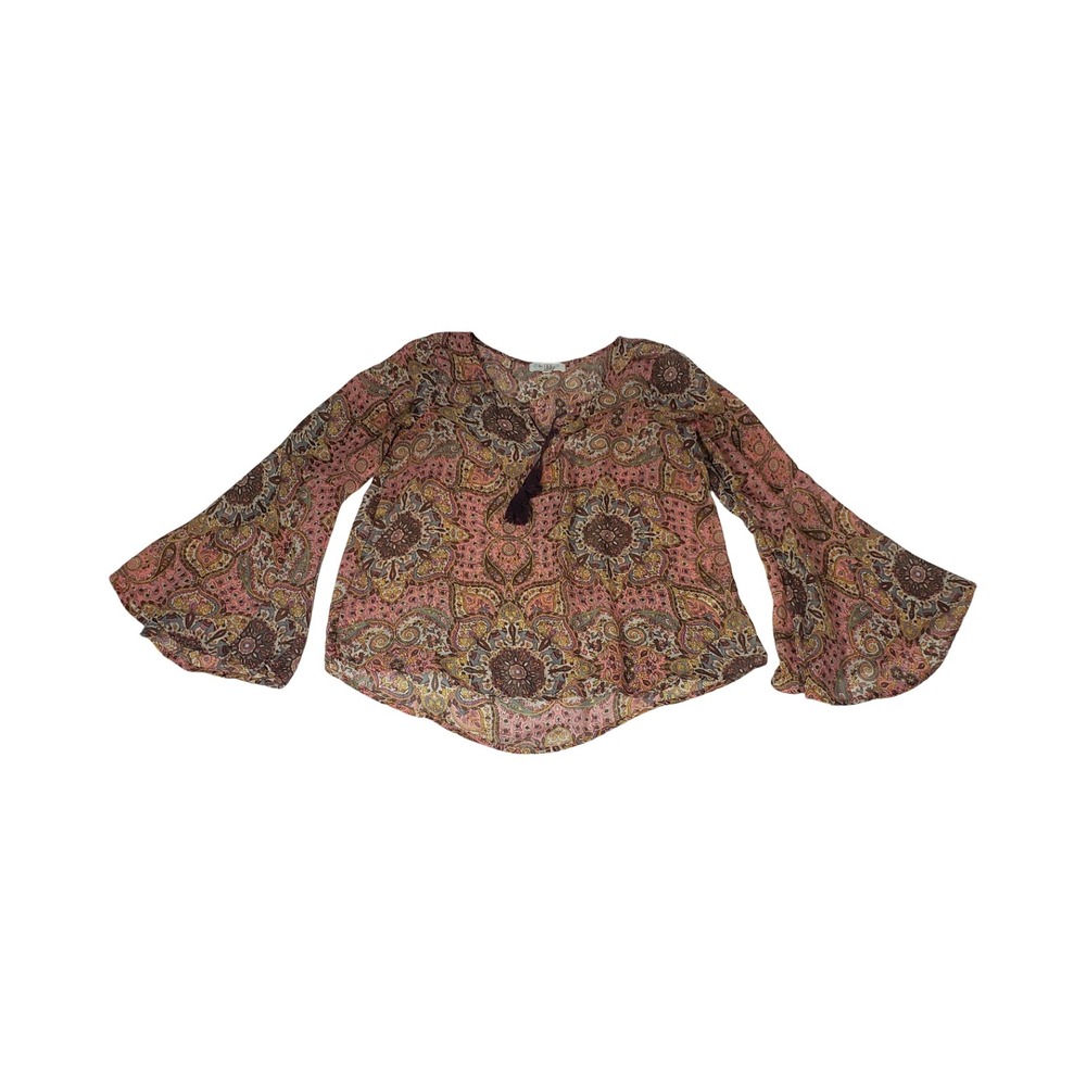 Love Fire Pink Paisley Bell Sleeve Tassel Blouse FTW6360-FD18070 Medium
